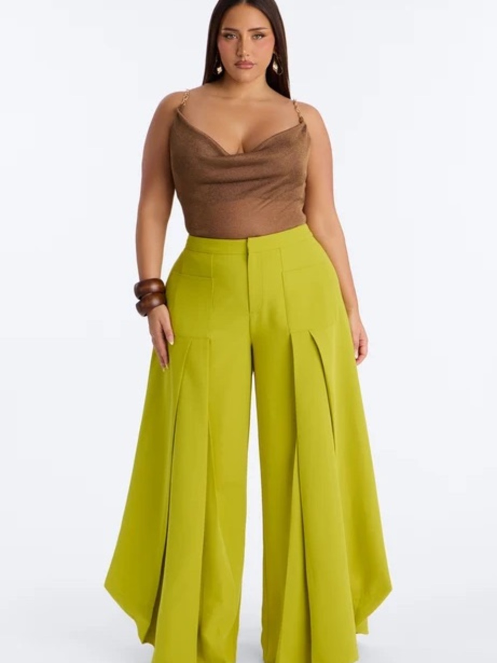Fashion Nova Lime Green Wide-Leg Draped Palazzo Pants